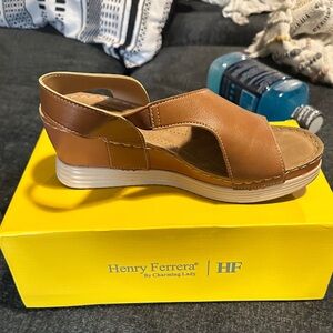 Henry Ferrera Tan Wedge Sandals